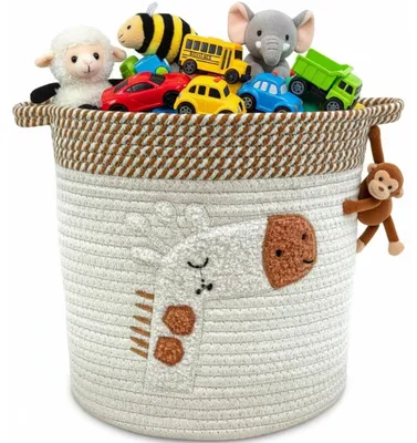 Image de Panier de rangement, panier tressé avec poignées, pour les serviettes, les articles de salle de bain, les vêtements