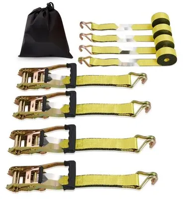 Produktbild von 4er-Pack Spanngurte mit Ratsche - 5000 lbs - 2" x 15' - Robuster Doppel-J-Haken - Hochwertiges Transportset