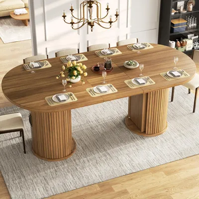 Immagine prodotto di Tavolo allungabile "okwish", tavolo da cucina con piano allungabile, vano contenitore nascosto e maniglie in metallo, adatto per soggiorno o cucina, colore marrone scuro
