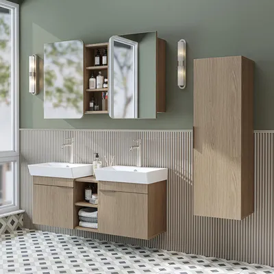 Immagine prodotto di Roomart LYCIA-120 Set di mobili da bagno a 4 pezzi, larghezza 121 cm, rovere (chiaro)