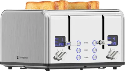 Produktbild von KitchenBrothers Toaster - Toaster - 6 Bräunungsstufen - 4 Scheiben - 4 Extra Breite Schlitze - 1630W - Edelstahl/Silber
