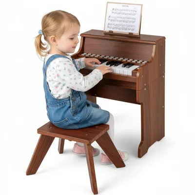 Produktbild von GOPLUS 25-Tasten Kinder Keyboard, elektronisches Kinderklavier mit Hocker, Leuchttasten-Piano, elektrisches Holzklavier mit Notenhalter, Lehrmodus