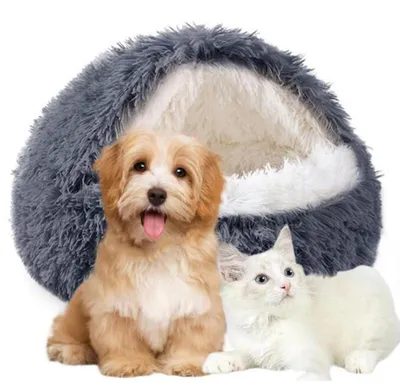 Productafbeelding van Hondenbed, kattenbed, schelpvorm, donkergrijs, afmetingen 65x65x10 cm, wasbaar, pluche
