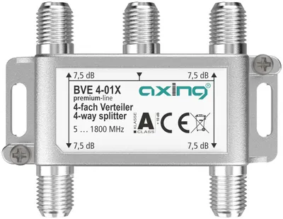 Obrázek produktu pro Axing BVE00401X, Rozbočovač, 75 ohm, 5 - 1800 MHz, Hliník, Samice, A