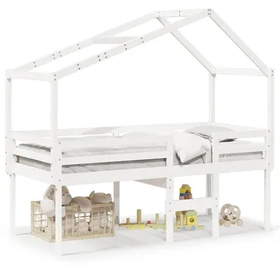 Obrázek produktu pro vidaXL Podkrovní postel se střechou bílá 80x200 cm z masivního borovicového dřeva