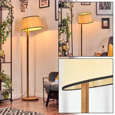 Produktbild von Tamarispa Stehlampe mit Holzfuß und Schirm aus Papiergeflecht