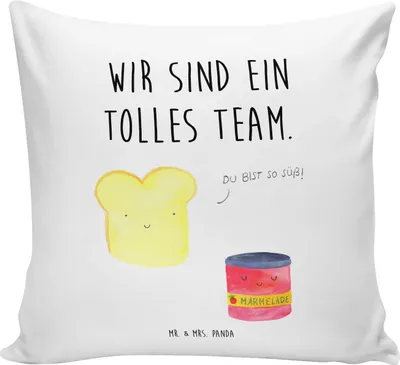 Produktbild von Mr. & Mrs. Panda Dekokissen Toast Marmelade - Weiß - Geschenk, Sofakissen, Couchkissen, Süß, Polster, Toastbrot, Kissen 40x40, Küche Deko, Brot, Lustige Sprüche