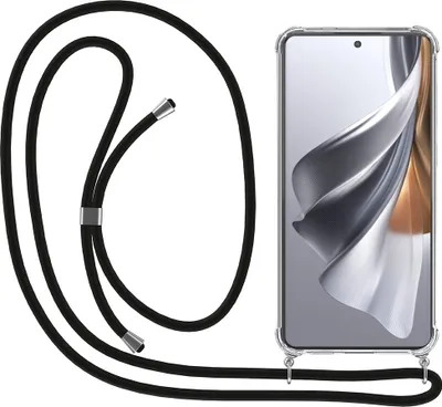 Productafbeelding van Smartphonica telefoonhoesje, geschikt voor Oppo Reno 10 / 10 Pro, met koord en beschermende randen. Telefoonhoesje met telefoonkoord - TPU achterkant. Stootvaste hoes met bevestigingskoord - transparant