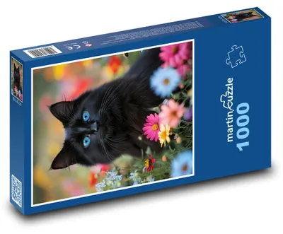 Obrázek produktu pro Puzzle 1000 Černá kočka mezi květinami - martinpuzzle