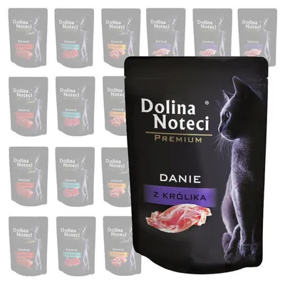 Zdjęcie produktu dla Dolina Noteci Karma Mokra Dla Kotów Mix 4 Smaków Danie z Wołowiny Tuńczyka Kaczki i Królika 20x85g