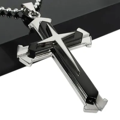 Produktbild von Herrenmode Kreuz Anhänger Edelstahl Kette Halskette Schmuck Charm Geschenk-Blau