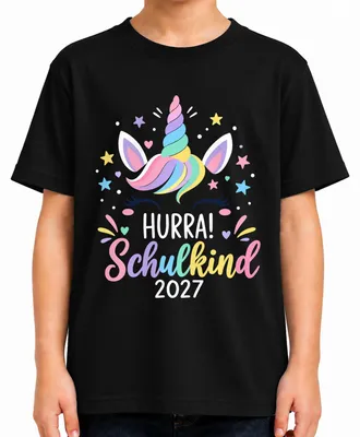 Produktbild von Hurra Schulkind 2027 Einhorn Einschulung Mädchen erster Schultag Kinder T-Shirt, Schwarz, 104