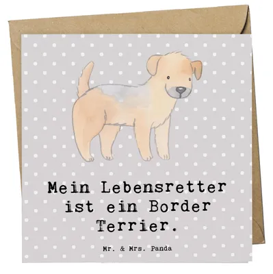 Produktbild von Mr. & Mrs. Panda Grußkarte Border Terrier Lebensretter - Grau Pastell - Geschenk, faltkarte, doppelkarte, anlasskarte, Glückwunschkarte, Klappkarte