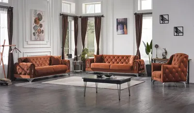 Produktbild von Wohnzimmer Sofa Set 3tlg Polster Möbel Chesterfield Braun 3+3+1 Sitzer