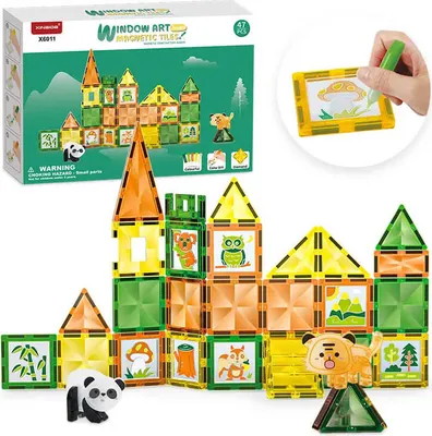 Obrázok produktu pre Magnetická stavebnica Window Art Jungle 47ks - Magnetic Tiles