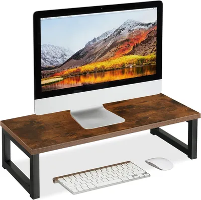Produktbild von Monitorständer – Bildschirmhöherung für den Schreibtisch – 15 x 55 x 23 cm – Industrielles Design – Braun – Schwarz