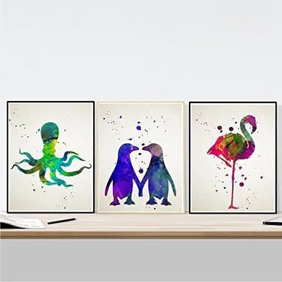 3 A4-Poster Tiermotive Aquarellstil, 250 g Papier