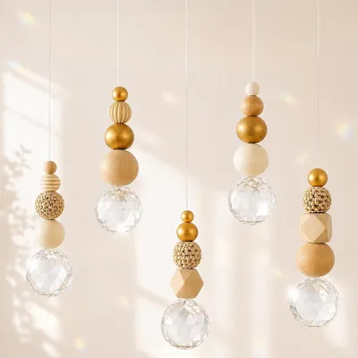 Produktbild von Kristall Sonnenfänger 5 Stück, K9 Kristall 30 mm, Holzperlen, für Fenster