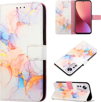 Produktbild von Xiaomi 12 Lite Hülle, Marmor Motiv Kunstleder Tasche Wallet Kartenfächer mit Standfunktion Klapp Schutzhülle für Xiaomi 12 Lite Bunt
