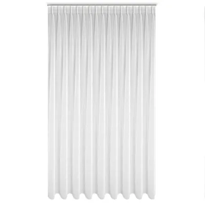A white curtain hanging from a rod.