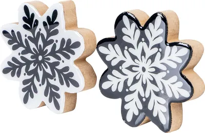 Produktbild von 2er Set Deko Aufsteller Schneeflocke H12cm Schwarz Weiß Holz Weihnachtsdeko Tisch