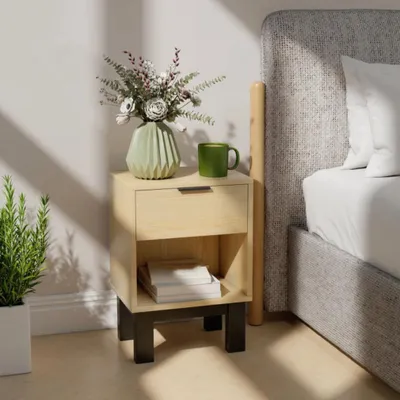 Produktbild von Nachttisch, Nachtschrank mit Schublade, offenes Fach, Nachtkommode für Schlafzimmer, Wohnzimmer, 35 x 26 x 50 cm