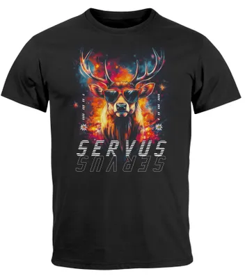 Produktbild von Herren T-Shirt Servus Hirsch Trachtenshirt Modern Techno Style Fashion Streetstyle Neverless® bunt schwarz 5XL