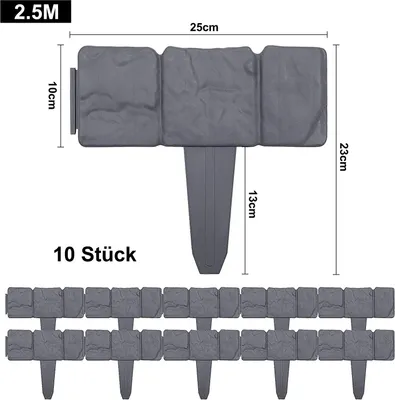 Obrázek produktu pro YARDIN Obruba trávníku kamenná obruba záhonu PP obruba trávníku obruba trávníku plastová pro zahradu, louka LxV 25x23cm 10dílná/2,5M antracitová