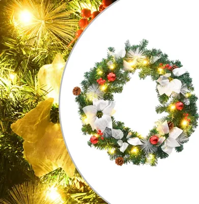 Image de The Living Store Couronne de Noël avec lumières LED Vert 60 cm PVC