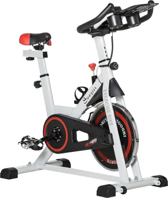 Zdjęcie produktu dla Domowy rower treningowy HOMCOM z wyświetlaczem LCD, regulowanym siodełkiem, kółkami, domowy rower fitness z uchwytem na kubek, stalowy