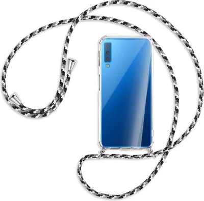 Produktbild von Handykette Backcover-Schutzhülle mit Band (Metall silberfarben) für Samsung Galaxy A7 2018 - schwarz/grau/weiß