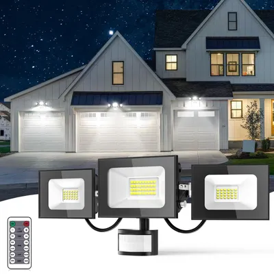 LED-Außenstrahler 100 W 10.000 lm 3 Köpfe IP65 PIR-Sensor