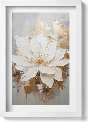 Produktbild von Zarte gemalte Blume– Wandbild mit Rahmen – Gerahmtes Bild  – Wanddekoration – 20x30 cm – Weiß