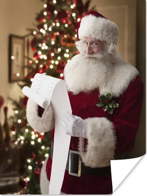 Produktbild von MuchoWow® Poster Die Leseliste des Weihnachtsmanns mit einem Weihnachtsbaum im Hintergrund 30x40 cm - Wandplakat - Poster Kinderzimmer