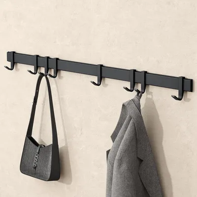 Produktbild von doporro Garderobenhaken Aluminium, 8 Verschiebbare Wandhaken, selbstklebend & stabil, Kleiderhaken Wand für Jacken und Handtücher Matt Schwarz Stalo-12