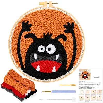 Punch Needle Halloween-Stickerei-Set mit Stickrahmen und Garnen, Anfänger