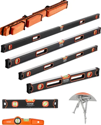 Produktbild von VEVOR Wasserwaage 6-teiliges Set, 200/120/80/60/40/25 cm, Magnetkasten-Wasserwaagen-Werkzeug aus Aluminiumlegierung, stoßfest, SAE- und metrische Skala