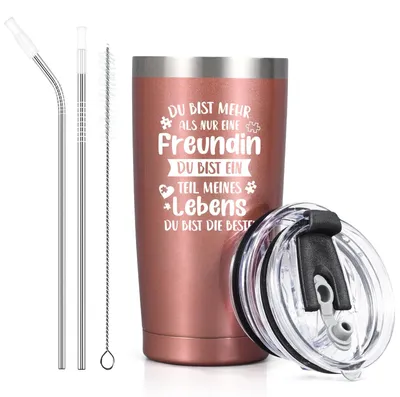 Thermobecher 600 ml mit Strohhalm – Freundschaftsgeschenk