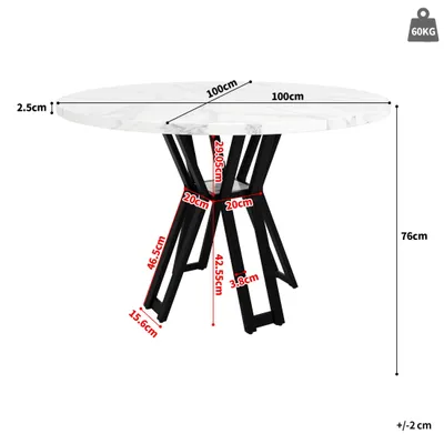 Image de Table ronde avec plateau central pour rangement, table à manger 100 x 100 x 76 cm, table basse, table de salon, avec plateau marbré, pieds métalliques noirs