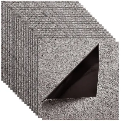 Zdjęcie produktu dla Płytki dywanowe SucceBuy 457,2 x 457,2 x 12 mm, opakowanie 10 sztuk, samoprzylepna wykładzina o powierzchni 2 m², idealna do samodzielnej wymiany w salonie i biurze, ciemnobrązowa