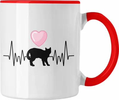 Produktbild von Trendation - Katze Herzschlag Tasse Geschenk für Katzen-Mama Hobby Geschenkidee (Rot)