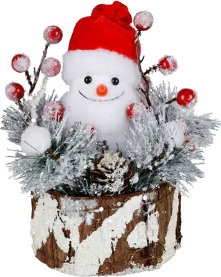 Produktbild von Weihnachtlicher Deko-Schneemann aus Styropor auf Baumstumpf