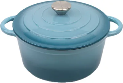 Produktbild von Schmortopf aus emailliertem Gusseisen mit Deckel, türkisfarbener Schmortopf aus Gusseisen, Schmortopf mit zwei Griffen, ideal zum Brotbacken, Schmoren und Kochen, Geschenkidee für die Familie