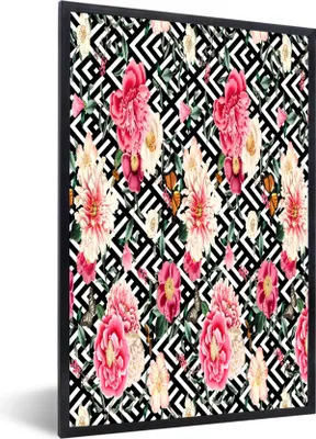 Produktbild von MuchoWow® MuchoWow® Gerahmtes Poster Blumen - Schmetterling - Pastell 40x60 cm - Poster mit zchwarzem Bilderrahmen - Papierdruck - Wandbilder