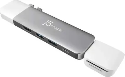 Produktbild von j5create JCD387-N Ultradrive Kit USB-C® Dual-Display Modular Dock, USB 3.2 Gen 1 (3.1 Gen 1) Type-C, 100 W, Silber, Weiß, MicroSD (TransFlash), SD, 4K Ultra HD, 60 Hz
