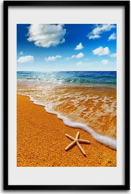 Produktbild von Bild - Bilderrahmen - 40 cm x 60 cm - MDF - Rahmen - Wandkunst - Seestern am Strand