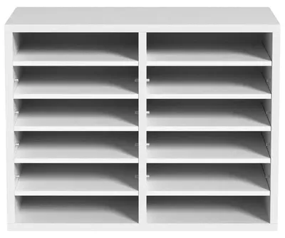 Productafbeelding van Bureauorganizer voor documenten, 520 x 305 x 410 mm, verstelbare hoogte 2,3–5,6 cm, geschikt voor A4-papier, 2 x 6 vakken, stapelbaar ontwerp