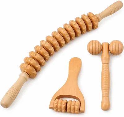 Produktbild von Set mit 3 Holz-Faszienrollern für Rücken, Beine und Füße