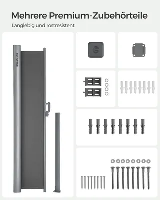 Produktbild von SONGMICS Alu Seitenmarkise 200 x 400 cm 280 g/m² ausziehbar Sichtschutz, Sonnenschutz für Balkon & Terrasse anthrazit ASG201G04