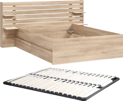 Produktbild von Bett mit Stauraum - 140 x 190/200 cm + Lattenrost - Holzfarben - TENALIA II